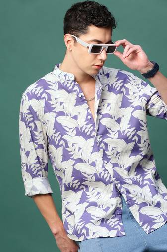 men's violet floral slim fit shirt
