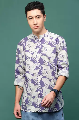 men's violet floral slim fit shirt