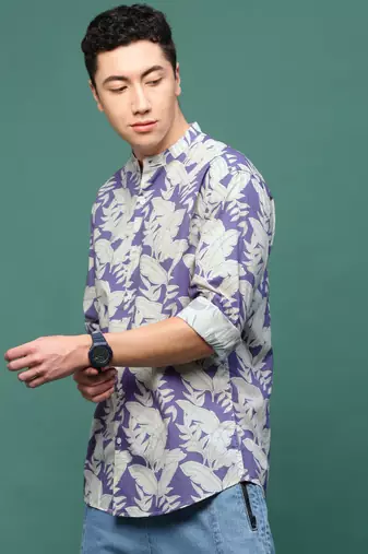 men's violet floral slim fit shirt