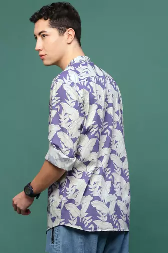 men's violet floral slim fit shirt