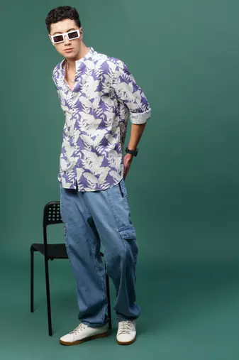 men's violet floral slim fit shirt