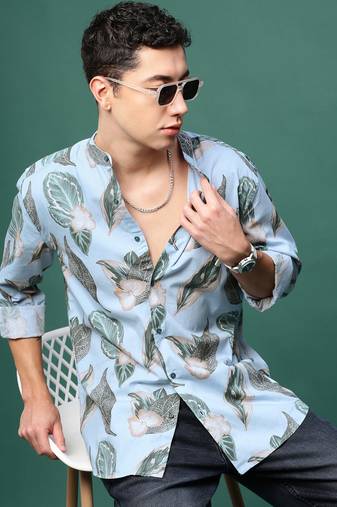 men's blue floral slim fit shirt