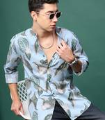 men's blue floral slim fit shirt