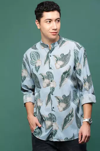 men's blue floral slim fit shirt