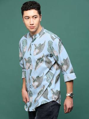 men's blue floral slim fit shirt 3