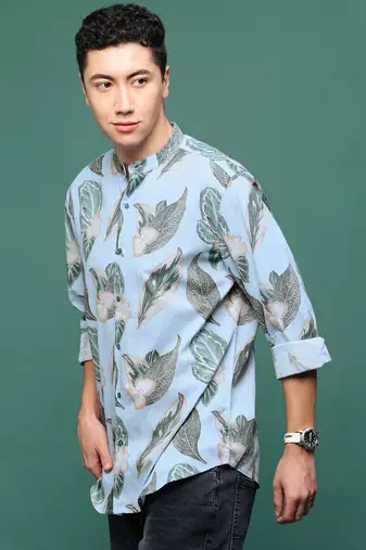 men's blue floral slim fit shirt