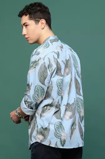 men's blue floral slim fit shirt