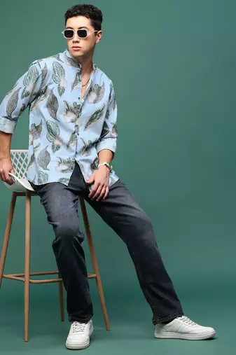 men's blue floral slim fit shirt