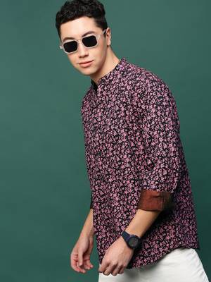 men's maroon floral slim fit shirt 1