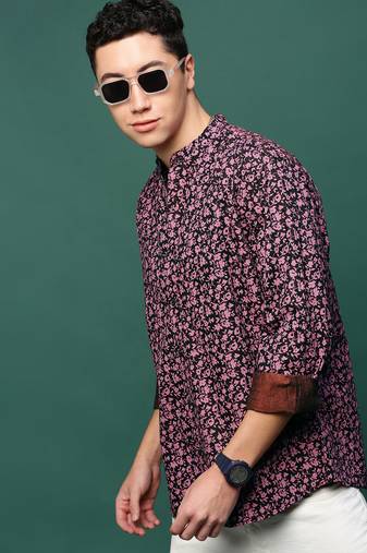 men's maroon floral slim fit shirt