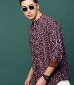 men's maroon floral slim fit shirt