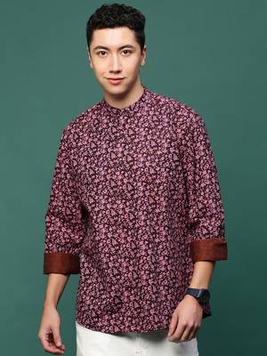men's maroon floral slim fit shirt 2