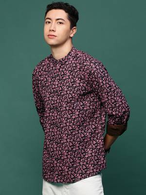men's maroon floral slim fit shirt 3