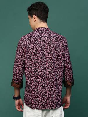 men's maroon floral slim fit shirt 4