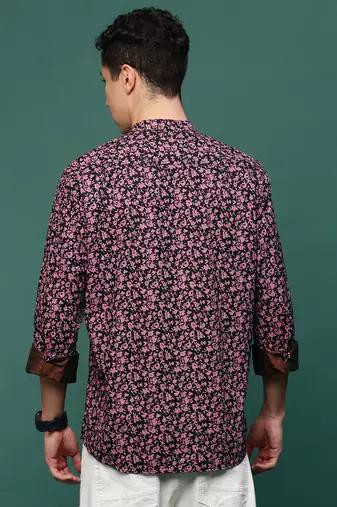 men's maroon floral slim fit shirt