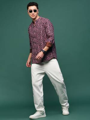 men's maroon floral slim fit shirt 5