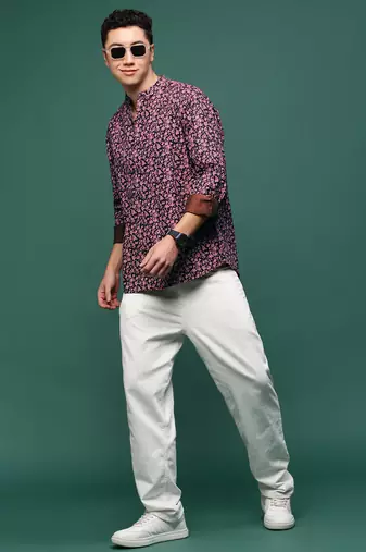 men's maroon floral slim fit shirt