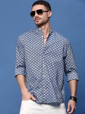 men's grey polka dots slim fit shirt 1