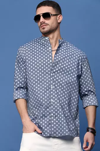 men's grey polka dots slim fit shirt