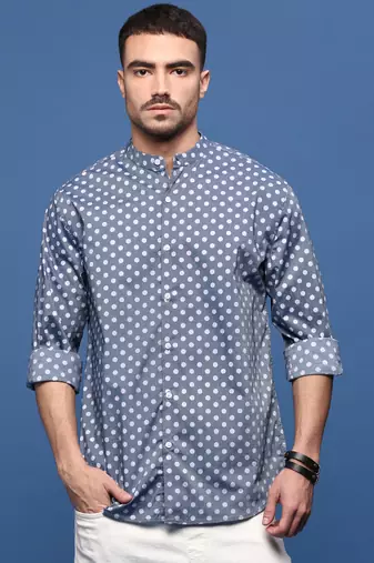 men's grey polka dots slim fit shirt