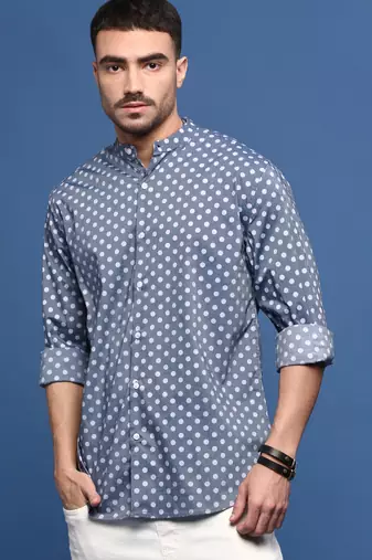 men's grey polka dots slim fit shirt