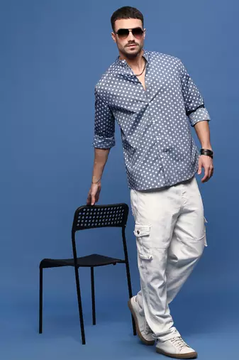 men's grey polka dots slim fit shirt