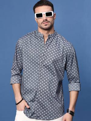 men's grey polka dots slim fit shirt 1