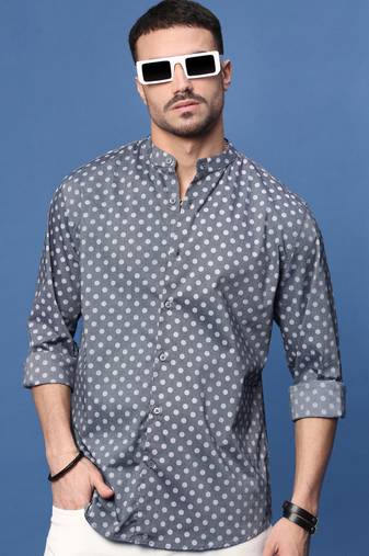 men's grey polka dots slim fit shirt
