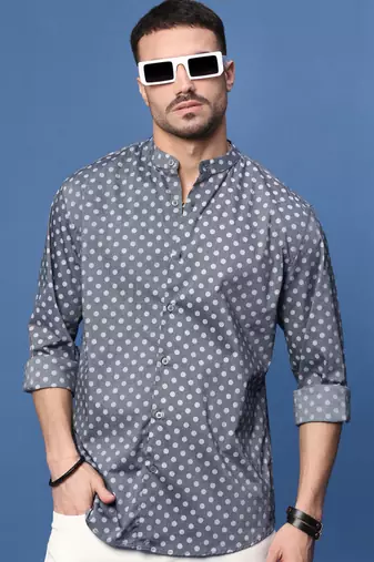 men's grey polka dots slim fit shirt