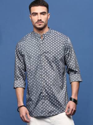 men's grey polka dots slim fit shirt 2