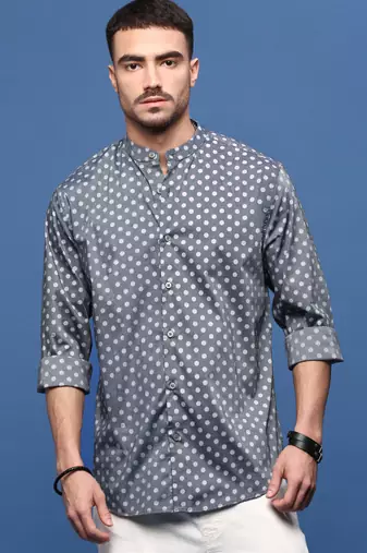 men's grey polka dots slim fit shirt