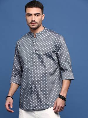 men's grey polka dots slim fit shirt 3