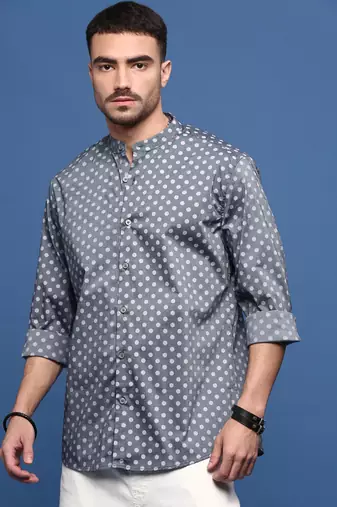 men's grey polka dots slim fit shirt