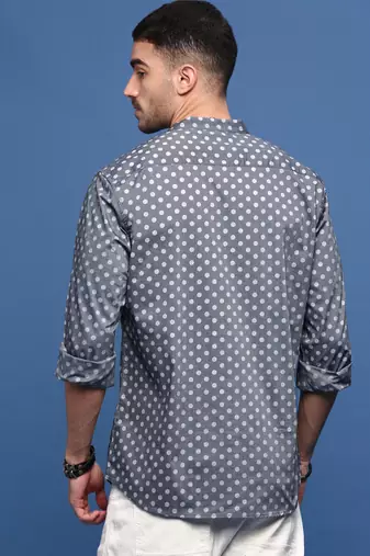men's grey polka dots slim fit shirt
