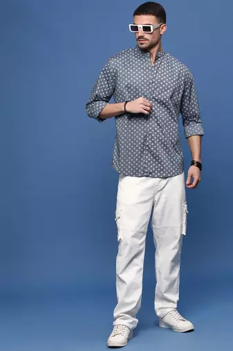 men's grey polka dots slim fit shirt