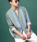 men's blue geometric slim fit striped shirt