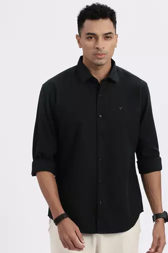 men's green solid slim fit shirt