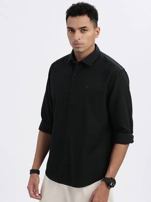 men's green solid slim fit shirt 3
