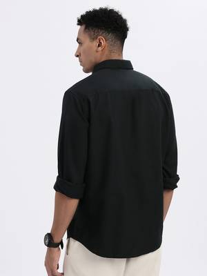 men's green solid slim fit shirt 4