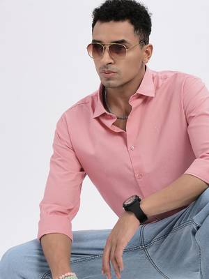 men's peach solid slim fit shirt 1