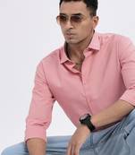 men's peach solid slim fit shirt
