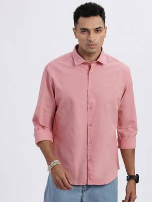 men's peach solid slim fit shirt 2