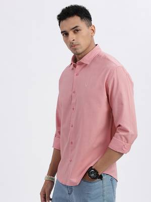 men's peach solid slim fit shirt 3