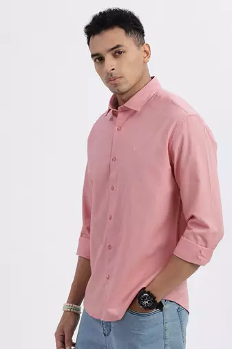 men's peach solid slim fit shirt