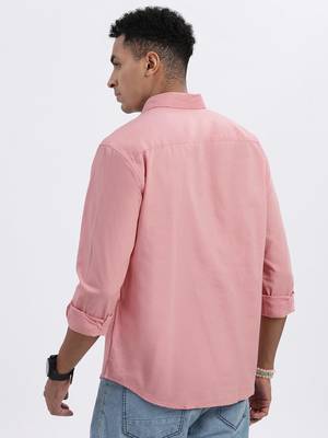 men's peach solid slim fit shirt 4