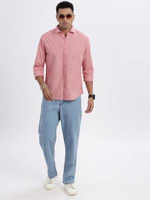 men's peach solid slim fit shirt 5