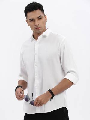 men's white solid slim fit shirt 1