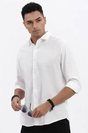 men's white solid slim fit shirt