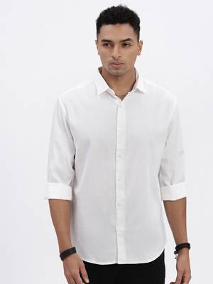 men's white solid slim fit shirt 2