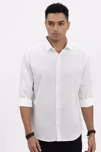 men's white solid slim fit shirt